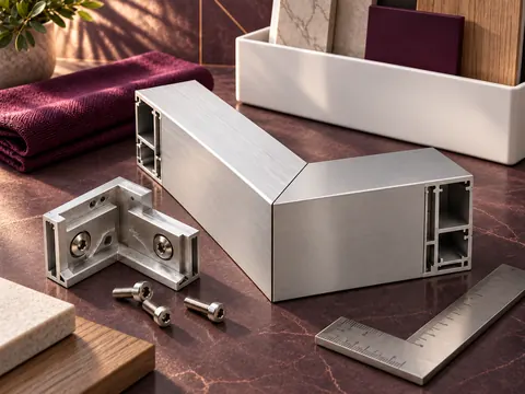 مقطع هندسي عرضي يُظهر التجاويف الداخلية لقطاع الألمنيوم ومسارات تثبيت مسامير الربط المخفية.